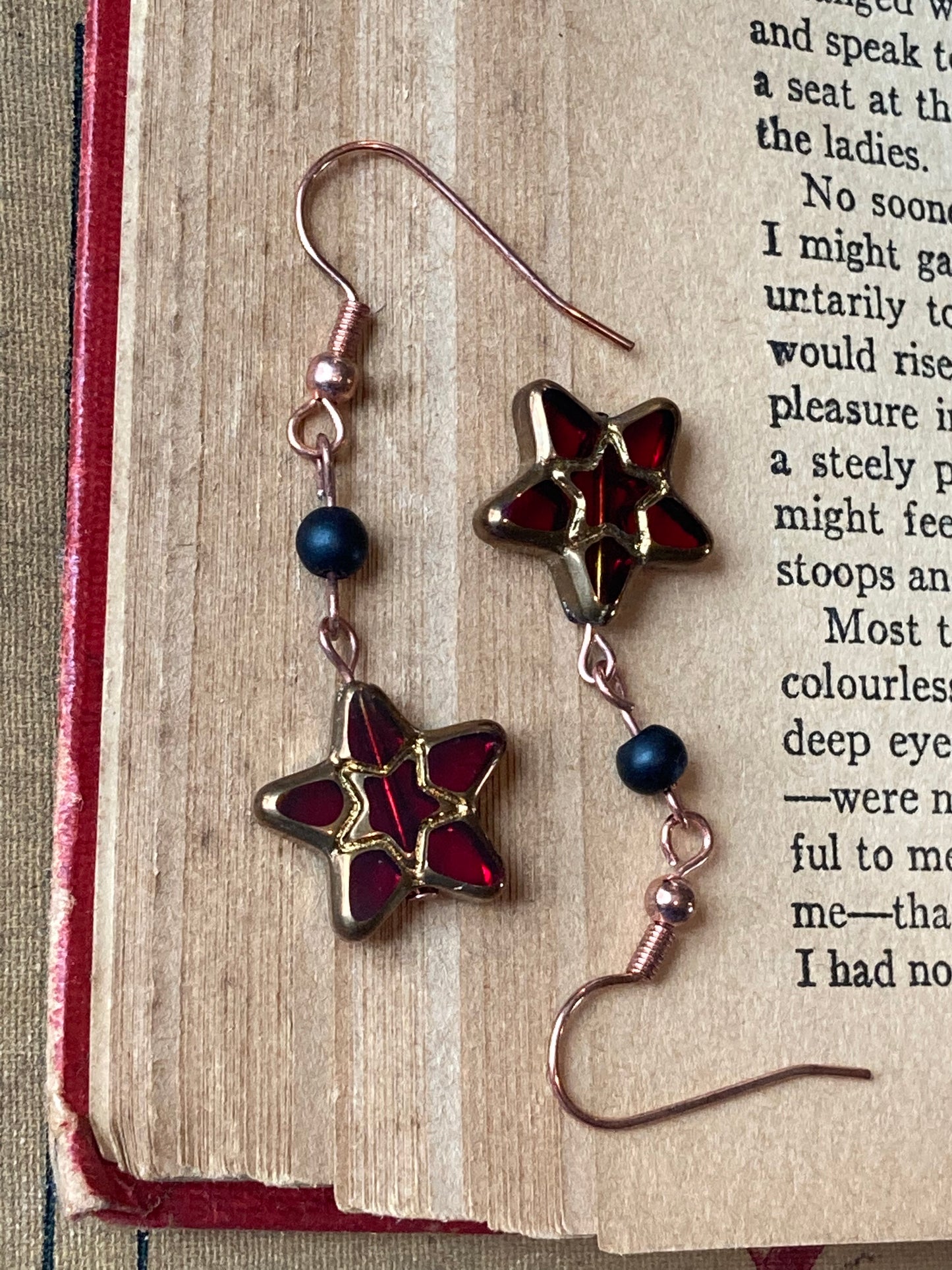 Red Glass Star bead earrings