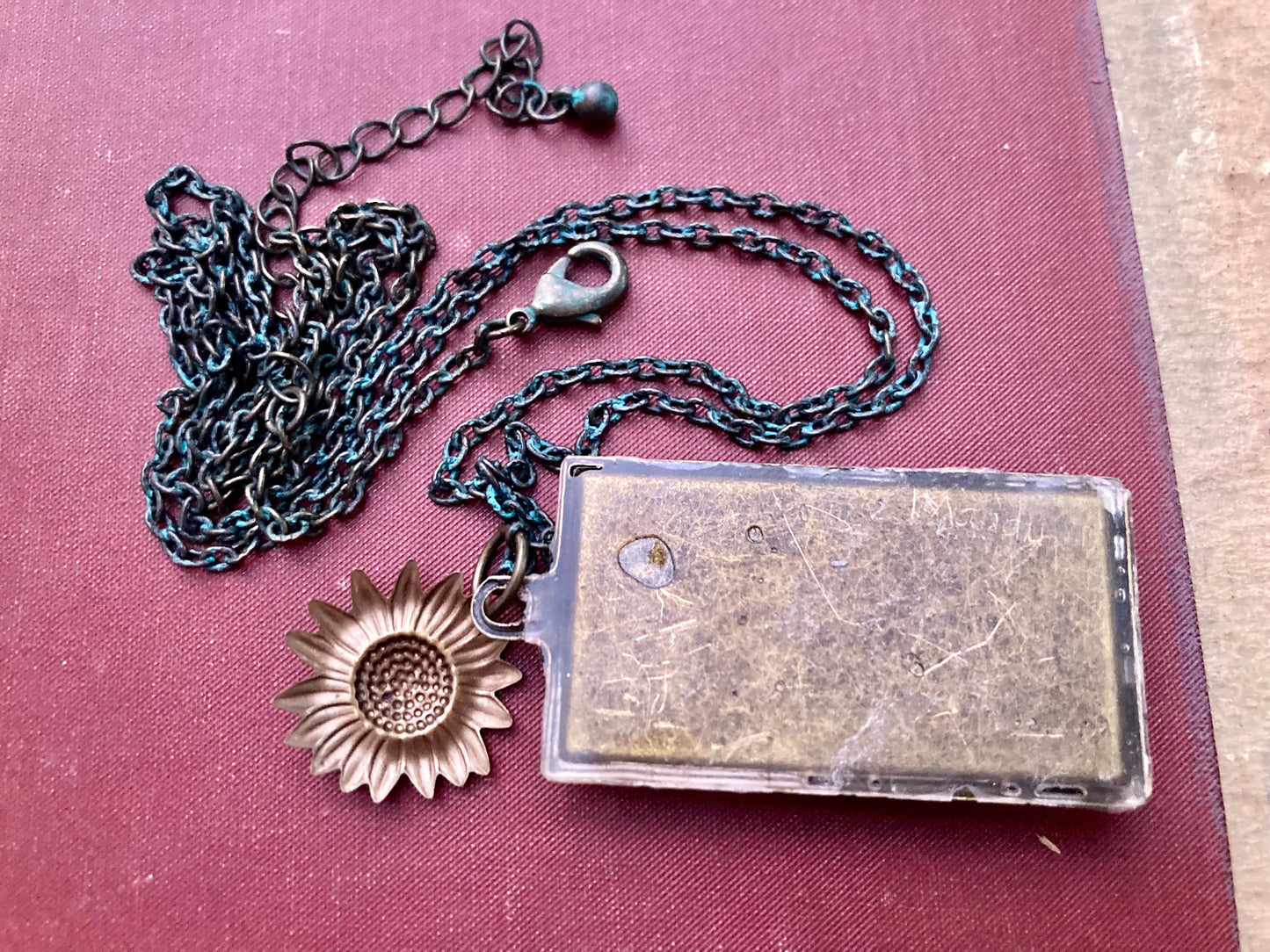 Pure Michigan Lichen necklace with bronze flower accent charm