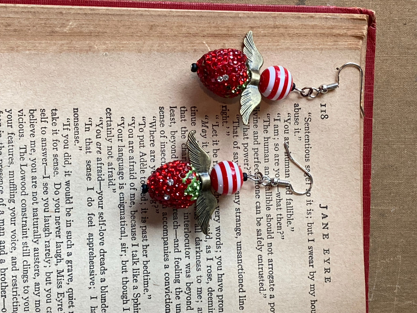 Sparkly Red Strawberry Angel Earrings