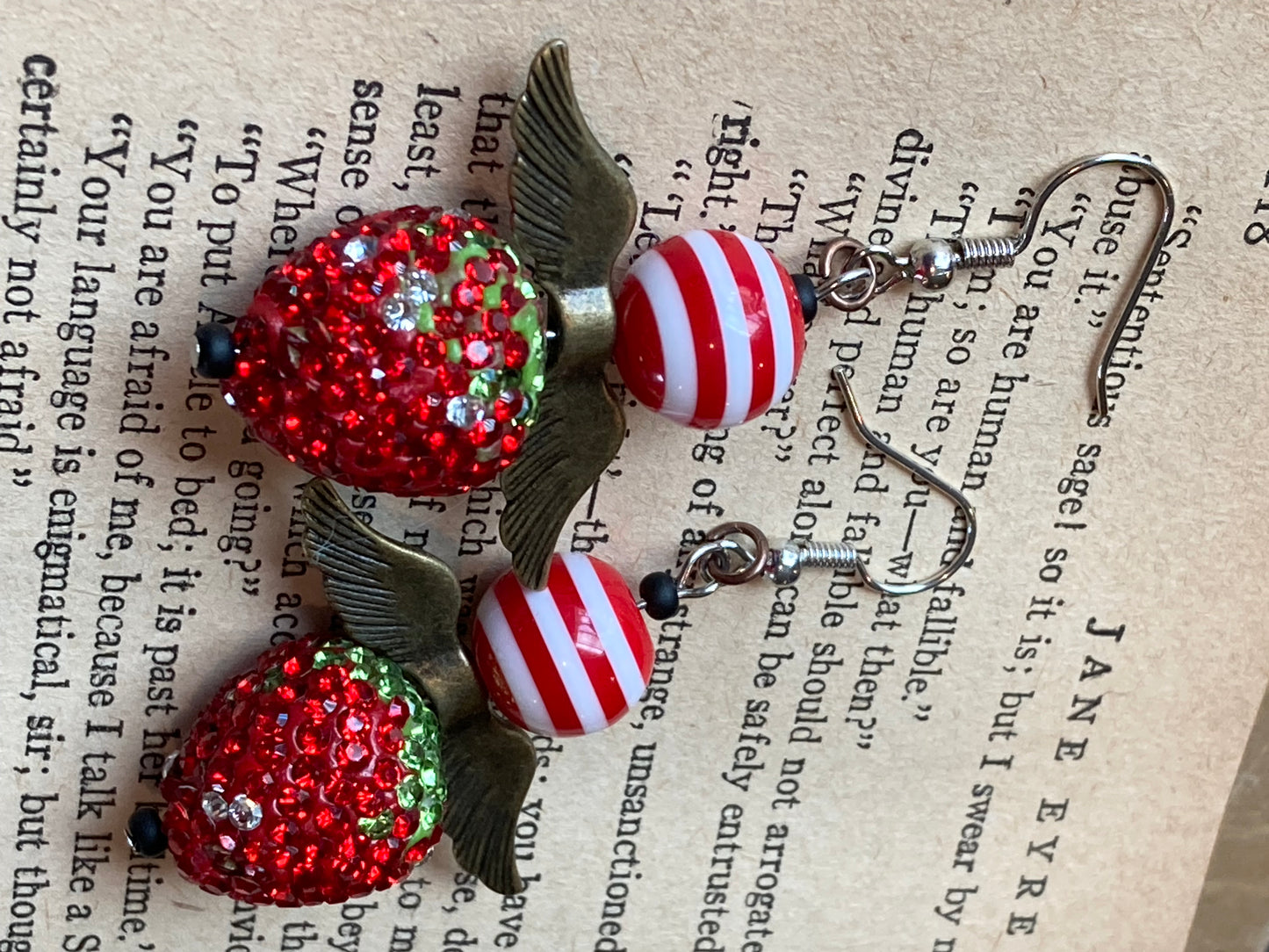 Sparkly Red Strawberry Angel Earrings