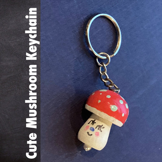 Cute lil Mushy - Wood Mushroom keychain