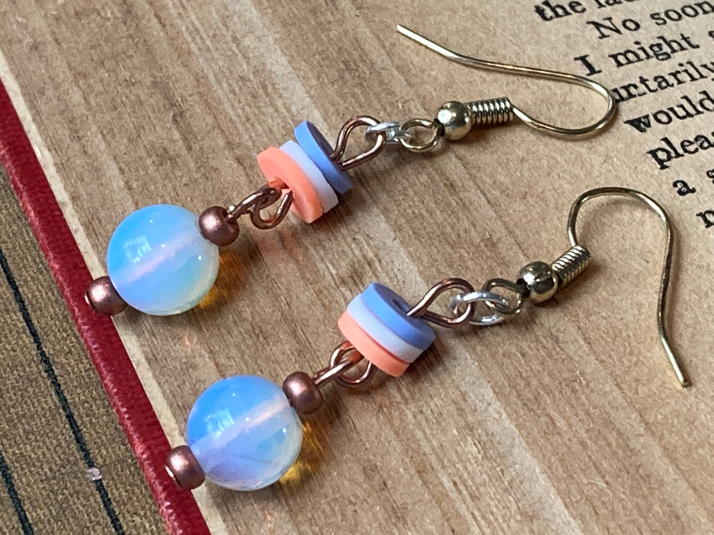 Moonstone  Earrings with coral and lavender clay bead accents