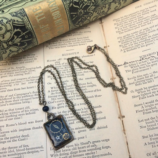 StEaMpUnK resin necklace with tiny clock gears from a REAL - AnTiQuE - pocket watch