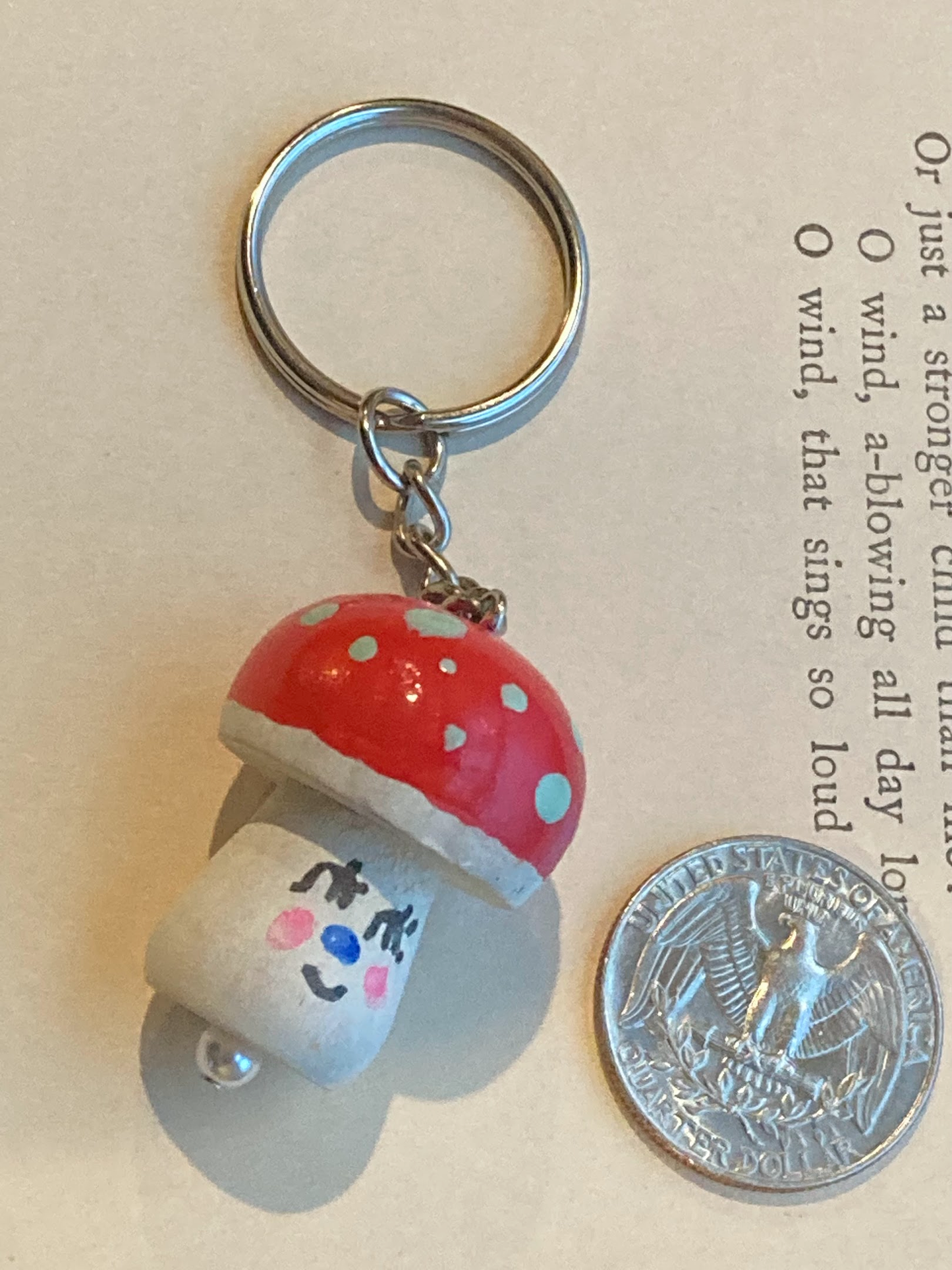 Cute lil Mushy - Wood Mushroom keychain