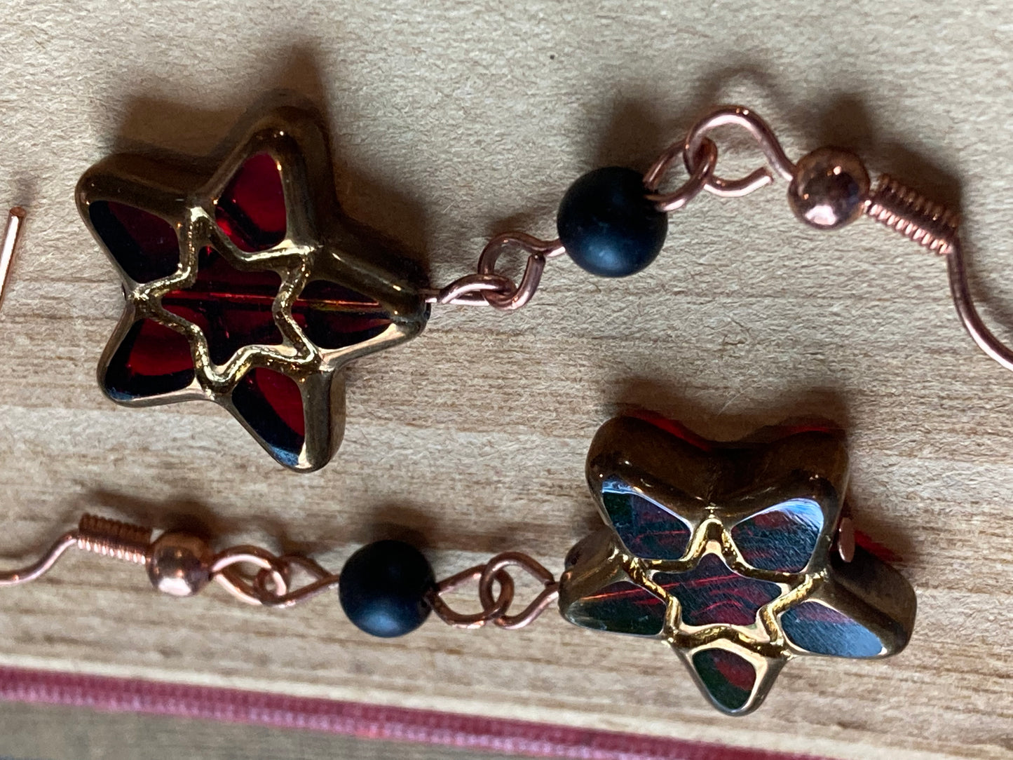 Red Glass Star bead earrings