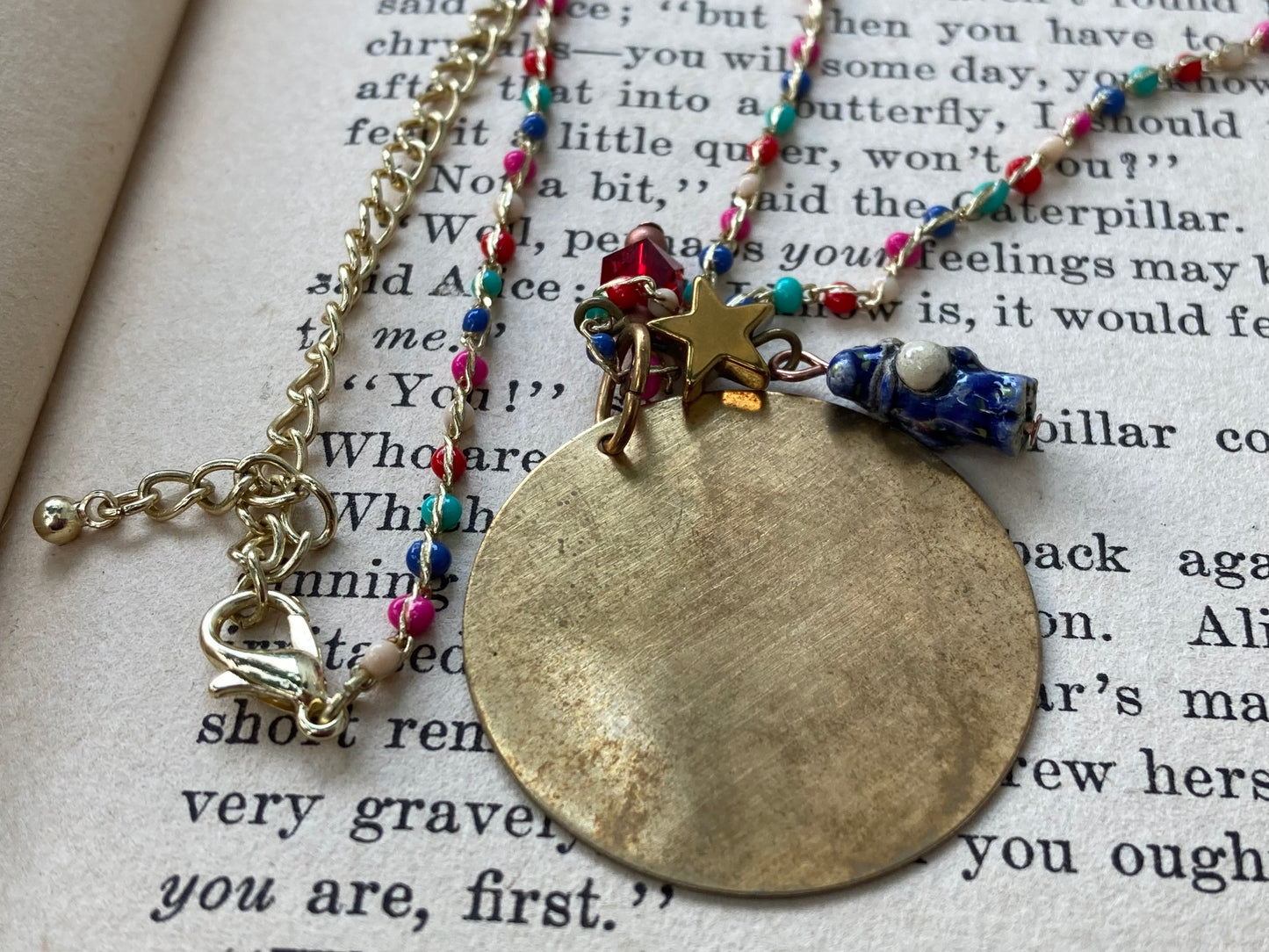 Gnome Sweet Home - mushroom necklace with tiny ceramic troll bead