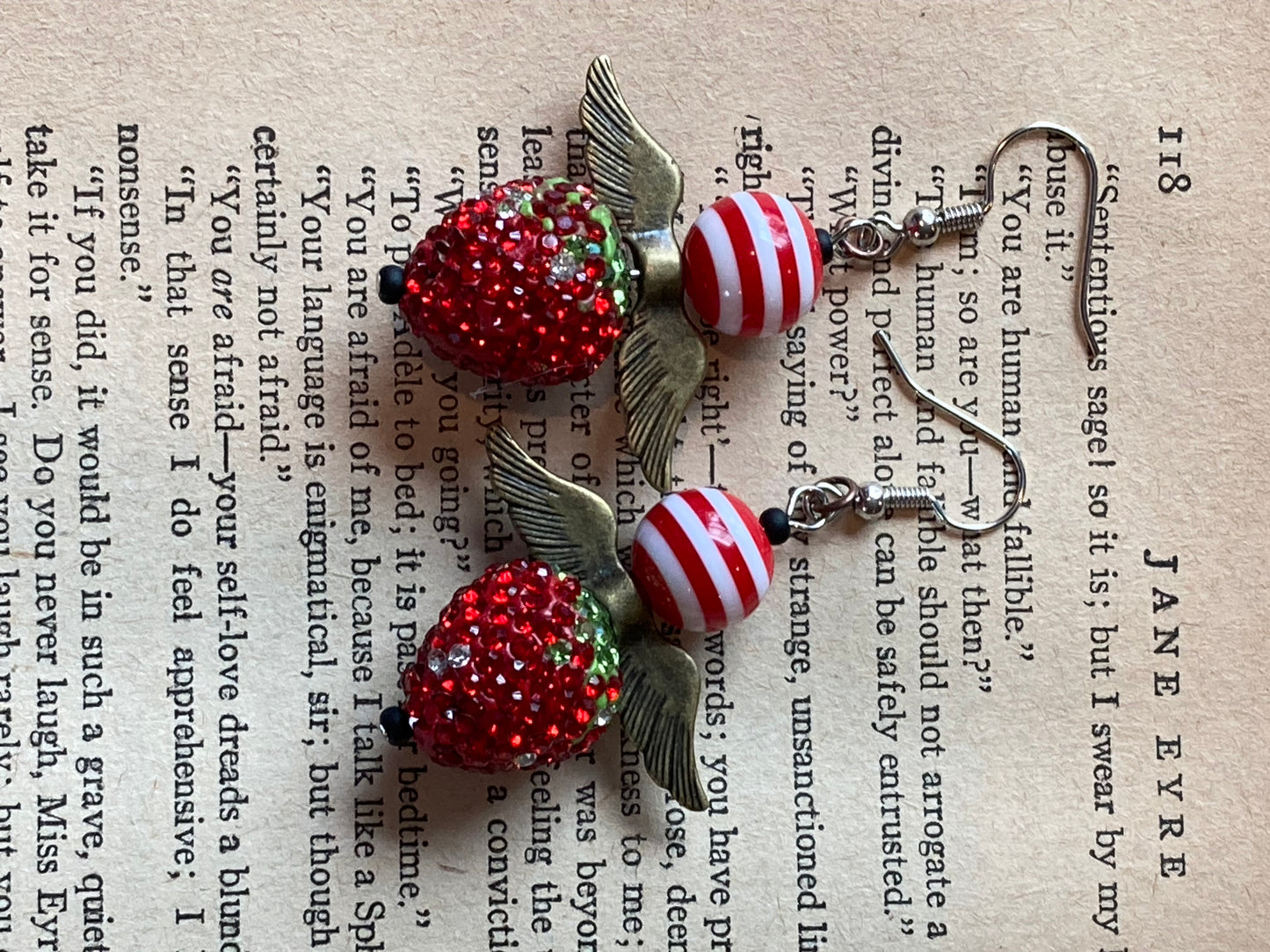 Sparkly Red Strawberry Angel Earrings