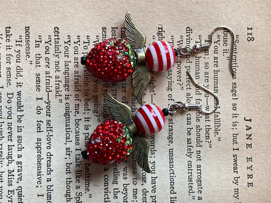 Sparkly Red Strawberry Angel Earrings