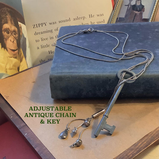 Adjustable Antique Steampunk necklace with a REAL - AnTiQuE - key