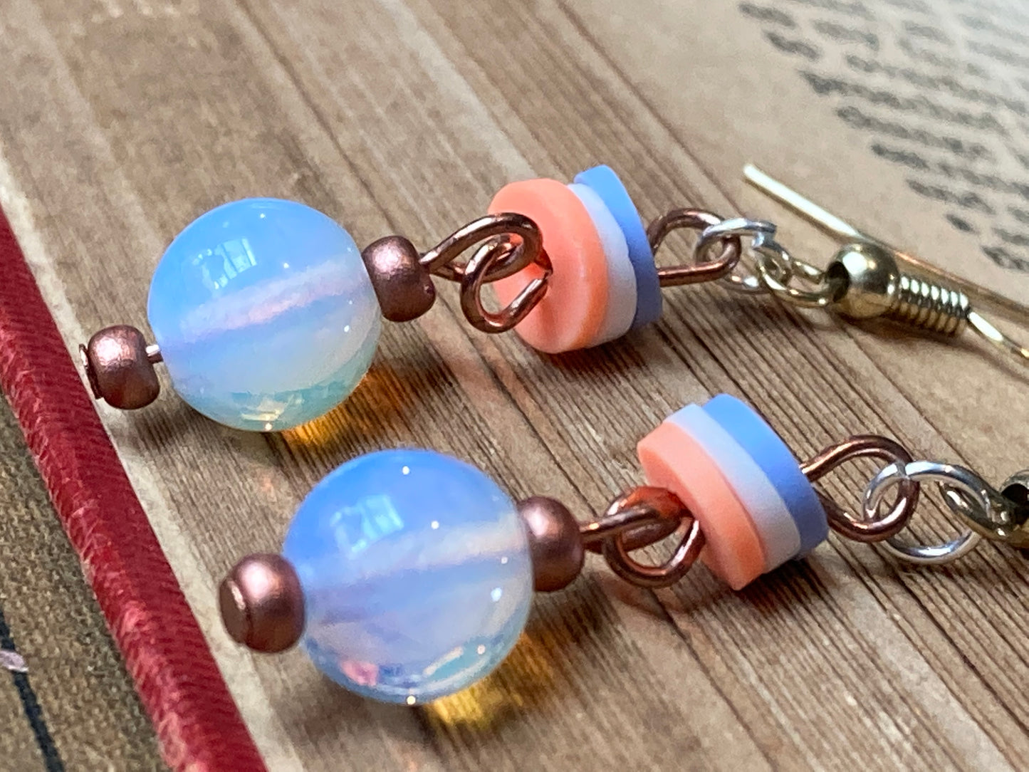 Moonstone  Earrings with coral and lavender clay bead accents