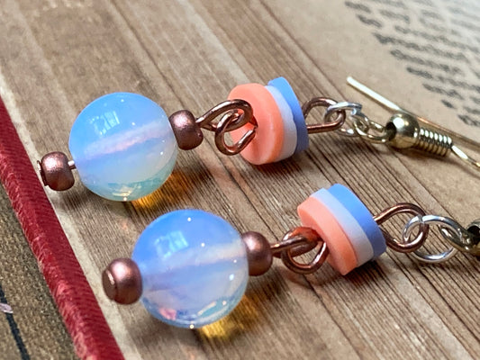 Moonstone  Earrings with coral and lavender clay bead accents