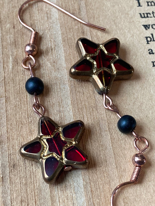 Red Glass Star bead earrings