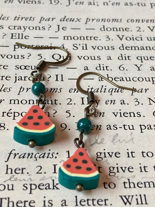 Clay Watermelon Fruit Earrings