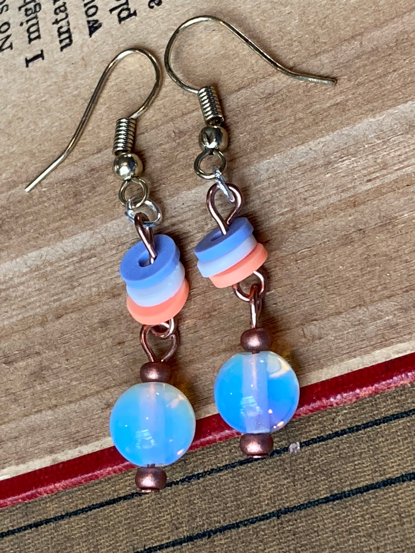 Moonstone  Earrings with coral and lavender clay bead accents