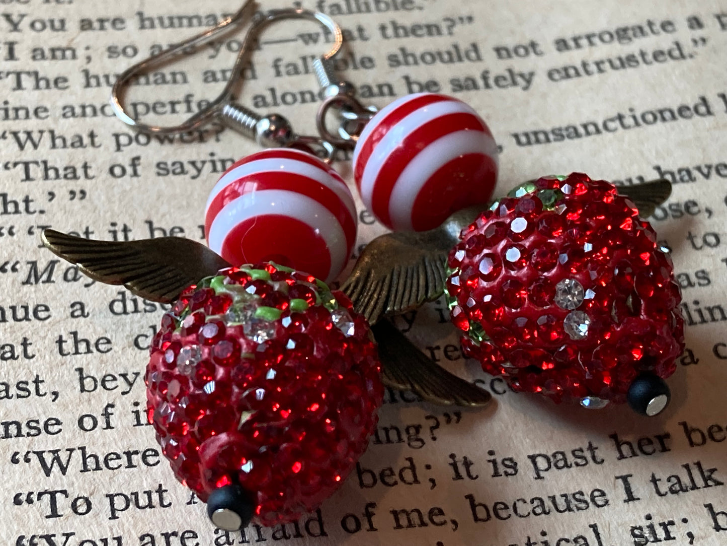 Sparkly Red Strawberry Angel Earrings