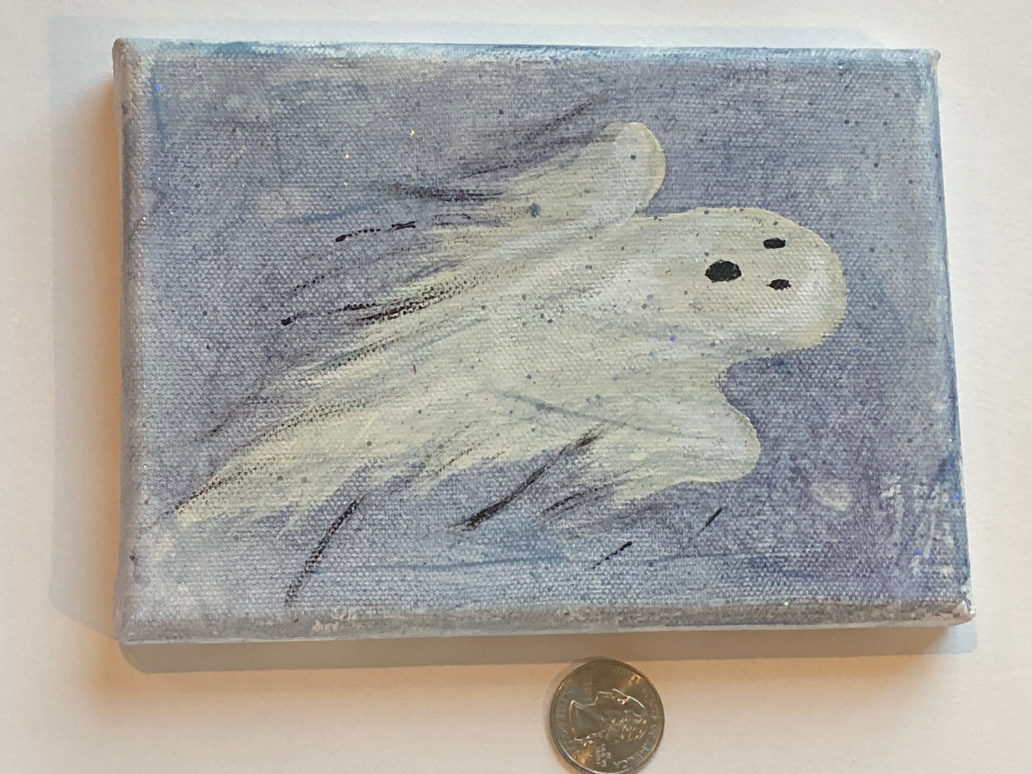 Gilbert the Ghost - 5x7” canvas painting with glitter varnish