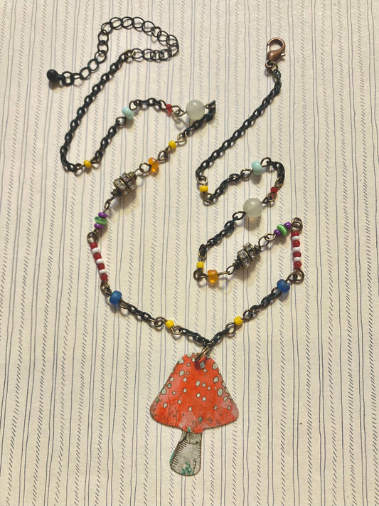 Colorful Beaded Mushroom Necklace